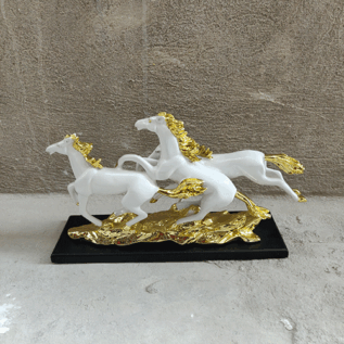 Golden Finish Three Horses Running Sculpture
