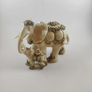 Marble Finish Mom And Baby Elephant