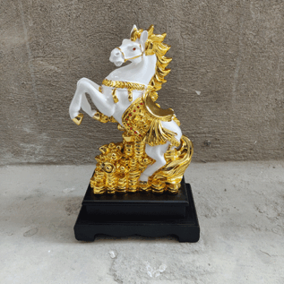 Feng Shui victory white horse on a bed of treasure