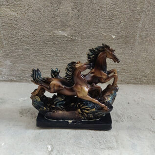 Feng Shui Resin Double Running Horse Statue bronze colour