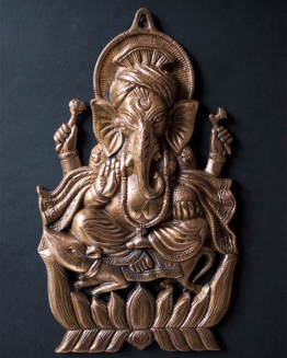 Metal Ganesh on Lotus Wall Hanging