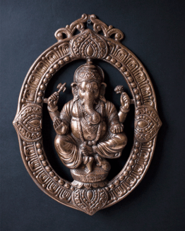 Metal Ganesh in Oval Frame Wall Hanging
