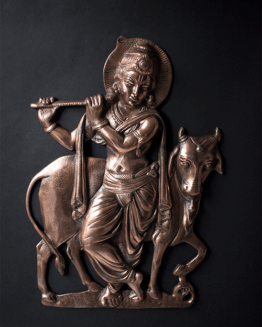 Metal Krishna with Cow Wall Hanging