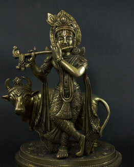 Brass Krishna with Cow