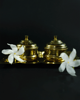 Brass Kumkum and chandan with tray